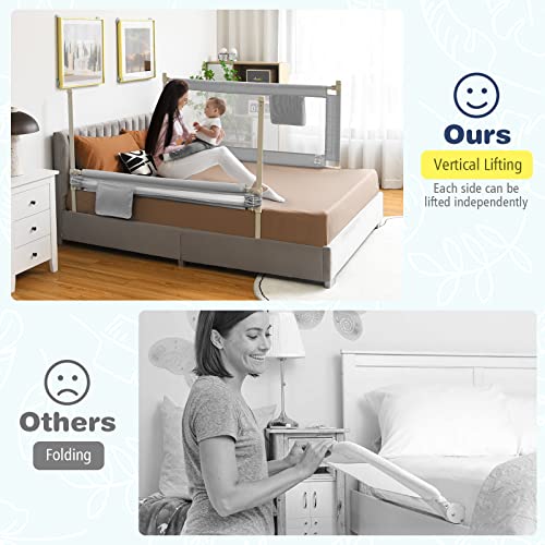 Image of BABY JOY Bed Rail for Toddlers, 57'' Extra Long, Height Adjustable, Foldable Baby Bed Rail Guard w /Storage Pocket & Double Safety Child Lock for Kids Twin Full Size Queen King Mattress (Gray, 57'')