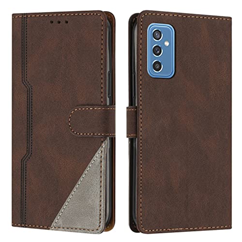 Case for Samsung Galaxy M52 5G, Business Splicing Leather Magnetic Credit Card Holder Kickstand Wallet Cover Case for Samsung Galaxy M52 5G-Brown