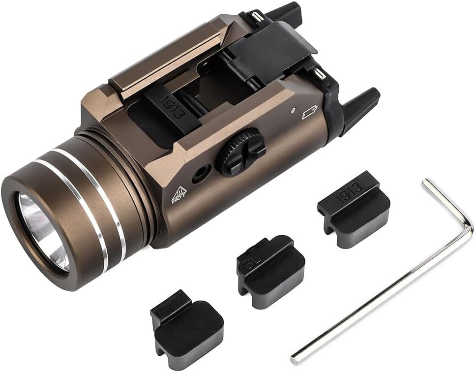 600 Lumens Airsoft Pistol Light Tactical Flashlight with Strobe Light, Fit for 20mm Picatinny, with Base modules for 1913 Rail Glock Beretta 90two S&W TSW/99