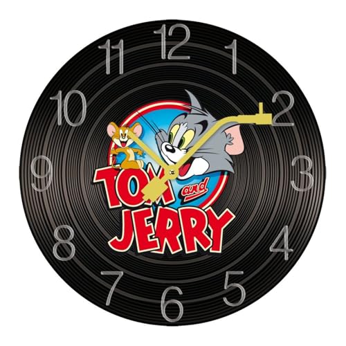 掛け時計 木製レコード トムとジェリー ウォールクロック かけ時計 置き時計 インテリア おしゃれ 電池式 飾り 木製 連続秒針 北欧 無音 壁掛け 個性的 大数字 音楽愛好家 直径30cm ギフト