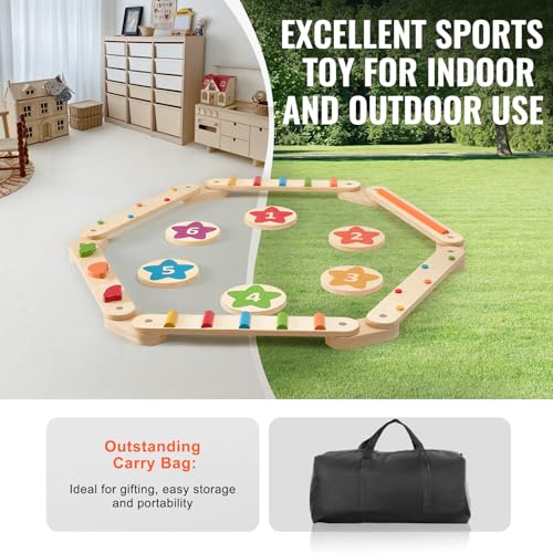 Image of VEVOR Balance Beam Stepping Stones, 6 PCS Wooden Toddler Balance Boards, Montessori Toy for Kids 3-6, Build Coordination and Gross Motor Skills Gymnastics Obstacle Course Indoor Outdoor for Girls Boys