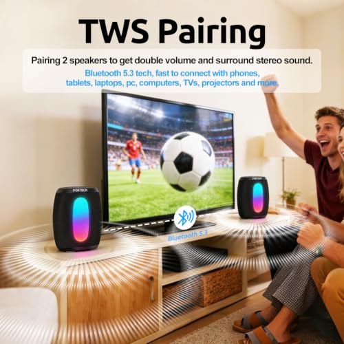 Image of Portable Bluetooth Speaker, School Supplies: Powerful Stereo Sound, 36H Playtime /IPX5 Waterproof /8 Light Modes /Wireless BT5.3 /TWS Pairing, for Outdoor /Beach /Camping /Travel /Party /Home, Birthday Gifts