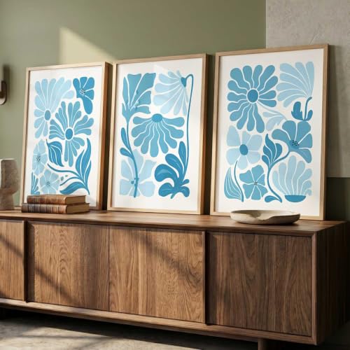 Image of kotart Aesthetic Boho Floral Painting Wall Art Home Decoration | Abstract Floral Aesthetic Paintings With Frame For Living Room Bed Room Hotel Wall Decor Digital Reprint Set of 3 (19X25 inch)