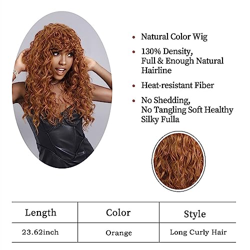 Perruque naturelle longue bouclée rouge brun finition haut de gamme - 2