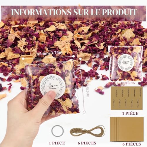 FSWWSF 12 Paquets Confettis de Pétales de Mariage de Fleurs Séchées Biodégradables pour Décoration de Fête de Mariage Anniversaire Fête DIY (B) – vue 2