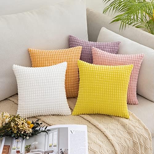 MIULEE Set of 2 Christmas Cushion Covers Decorative Corduroy 12x12 Inches, 30cm x 30cm Striped Solid Square Throw Pillow Cases for Sofa Couch Home Bedroom Cream