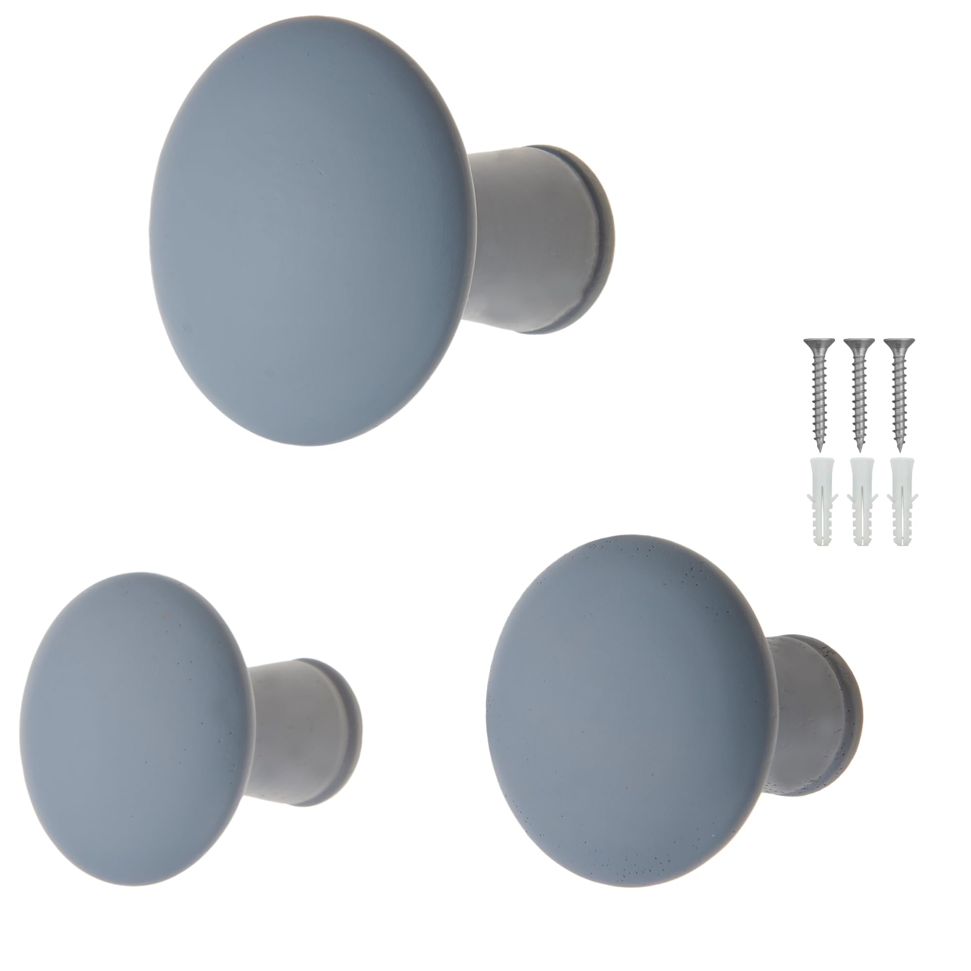 keypak Set of 3 Round Grey Screw-in Wooden Hangers Decorative Modern Wall Mounted Coat Hooks - 50mm