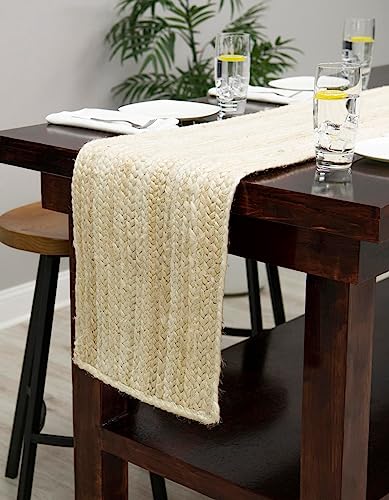 Image of Unique Loom Braided Jute Collection Area Rug - Dhaka (1' 2 inch x 8' Table Runner, White)