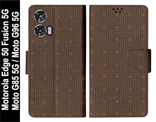 Image of SBMS Faux Leather Flip Cover for Motorola G96 5G / Moto Edge 50 Fusion 5G / Moto G85 5G Flip Cover Case Back Cover Case with Magnatic Closure | Inbuilt Stand | Card & Money Pocket (Mat Brown)
