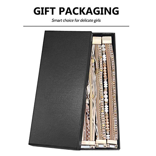 Leather Wrap Bracelet Set 3Pack Wrist Cuff Bracelet for Women Multilayer Magnetic Clasp Bracelet Feather Tree Bead Crystal Bracelet 7