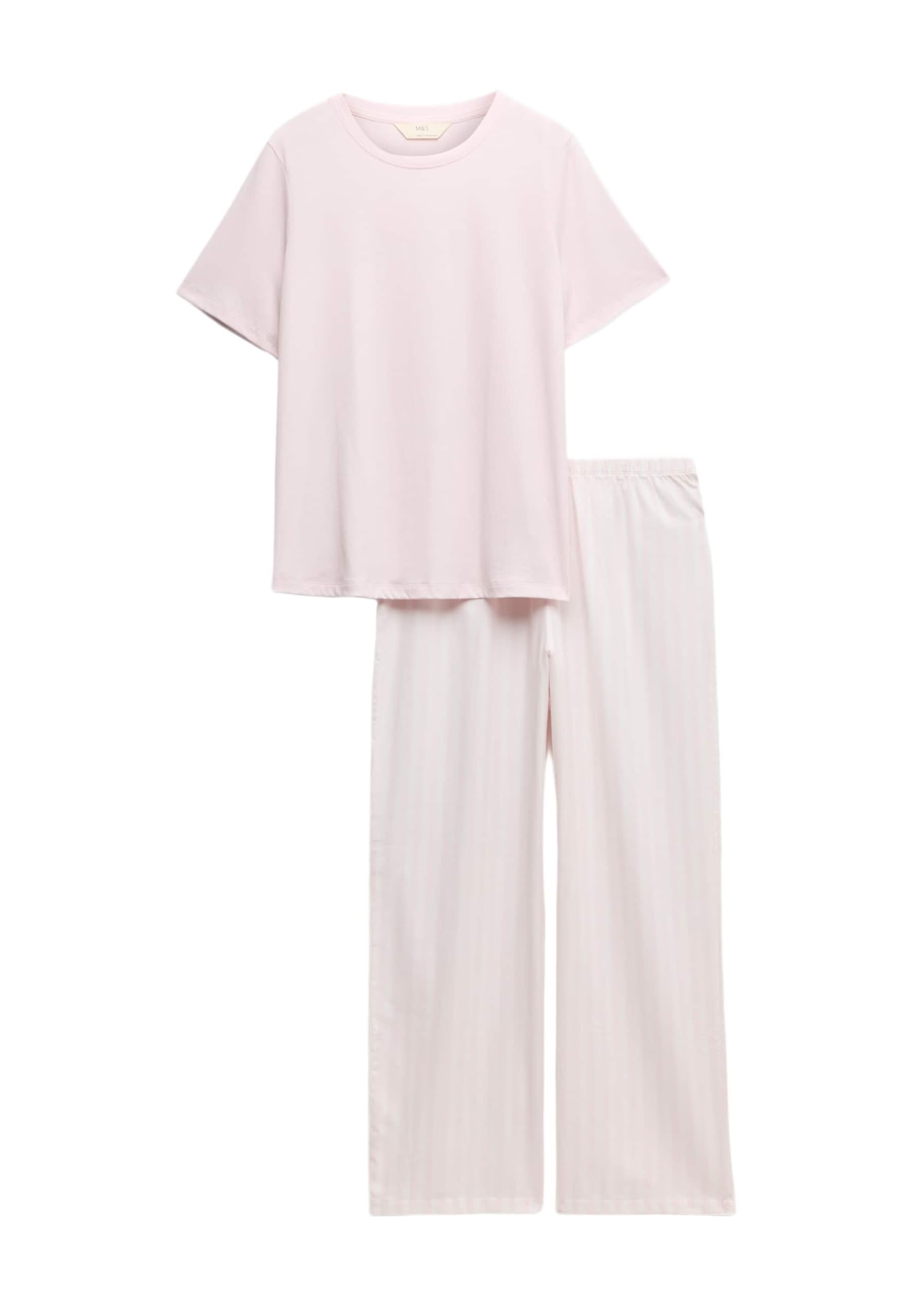 Marks & Spencer Donna Pantaloni Pigiama in Puro Cotone Tessuto – Vita Elasticizzata – Finitura Spazzolata