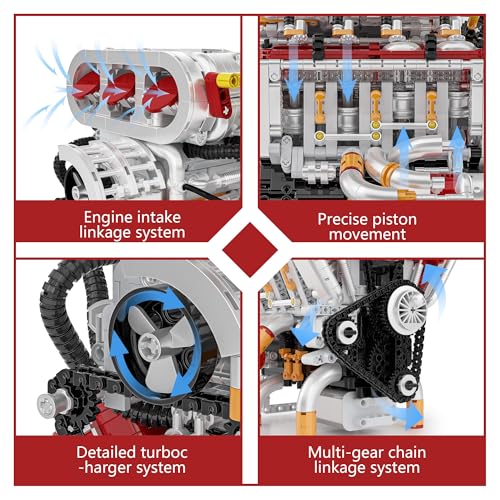 Image of V8 Engine Model Kit, Runnable Model Engine Building Kits for Adults & Kids 8-14+, Build Your Own Visible STEM Car Engine with Motors, 2347PCS DIY STEM Building Blocks Sets Gifts for Adults Boys Girls