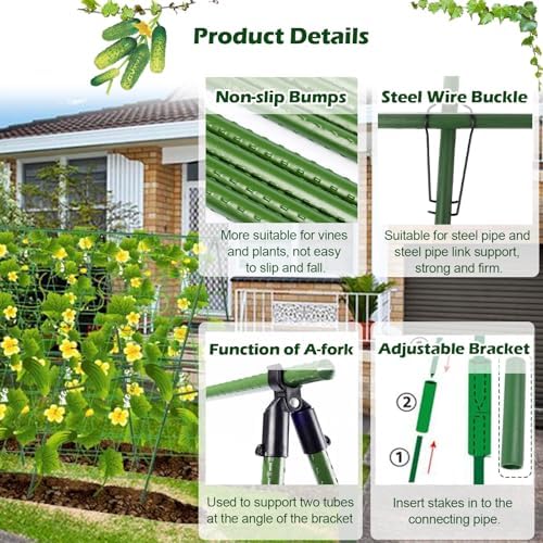 Piquets de jardin en métal pour support de plantes, treillis robuste avec attaches pour plantes grimpantes comme les concombres, haricots, framboises, courges, utilisation en extérieur