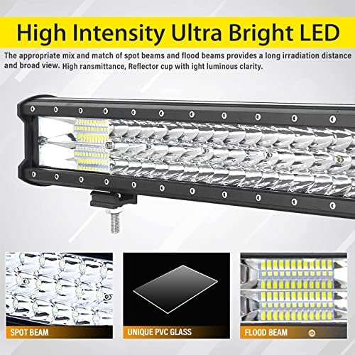 PICAA 20 inch 288W Car Led Light Bar with License Plate Mounting Bracket and 12v Wiring Harness Cable Kit, Tri Row Offroad 4x4 Light Bars Driving Fog Lamp Work Lights, Flood Spot Combo 6000K White