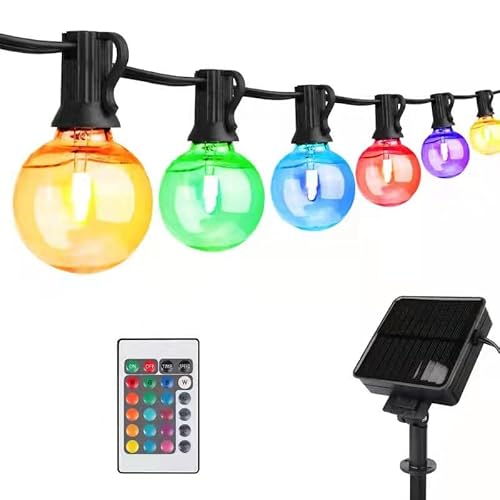 LED Solar Lichterkette Außen, IP65 Wasserdicht RGB Farbwechsel Dimmbare G40 Lichterkette Glühbirnen mit Fernbedienung,10 LED Birnen für Innen und Außen Deko Garten Party Hochzeit Cover