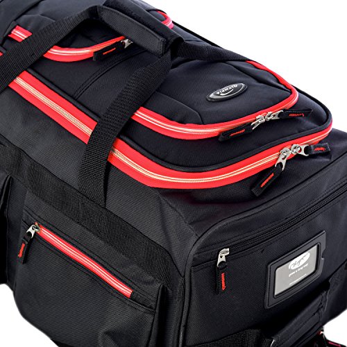 Olympia 8 Pocket Rolling Duffel Bag, Black/Red, 22 inch