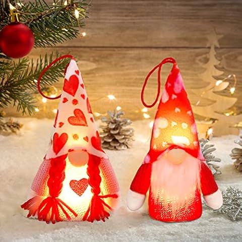 DZAY Light up Couple Gnome Gifts for Her Red Pink Plush Couple Gonk Ornaments Mr. and Mrs Gnome LED Warm Couple Gnome Desktop Decoration Lucky Valentines Gonk Gifts for Him Cover