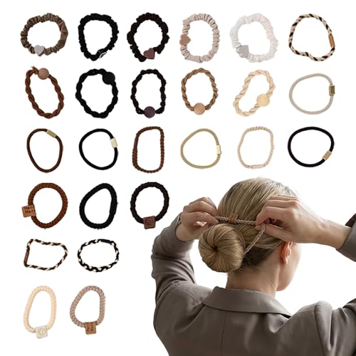 25 Pezzi Elastici per Capelli Donna Elastici Capelli Intrecciati Alta Elasticità Senza Danni, Fermacoda con Cuore e Sorriso, Multicolore Marrone Nero Bianco