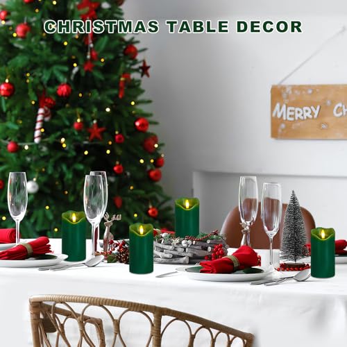 Image of Green Flameless Candles Set of 2, Christmas Candles with Remote & Timer
