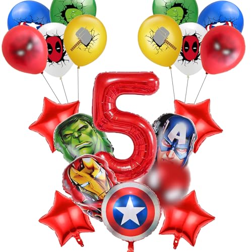 Confezione Inclusa: Il set di decorazioni per il compleanno comprende 1 palloncino numerico rosso da 5 anni, 5 palloncini in alluminio a forma di personaggio, 4 palloncini in alluminio a stella rossa da 18 pollici e 10 palloncini in lattice, per un totale di 20 pezzi