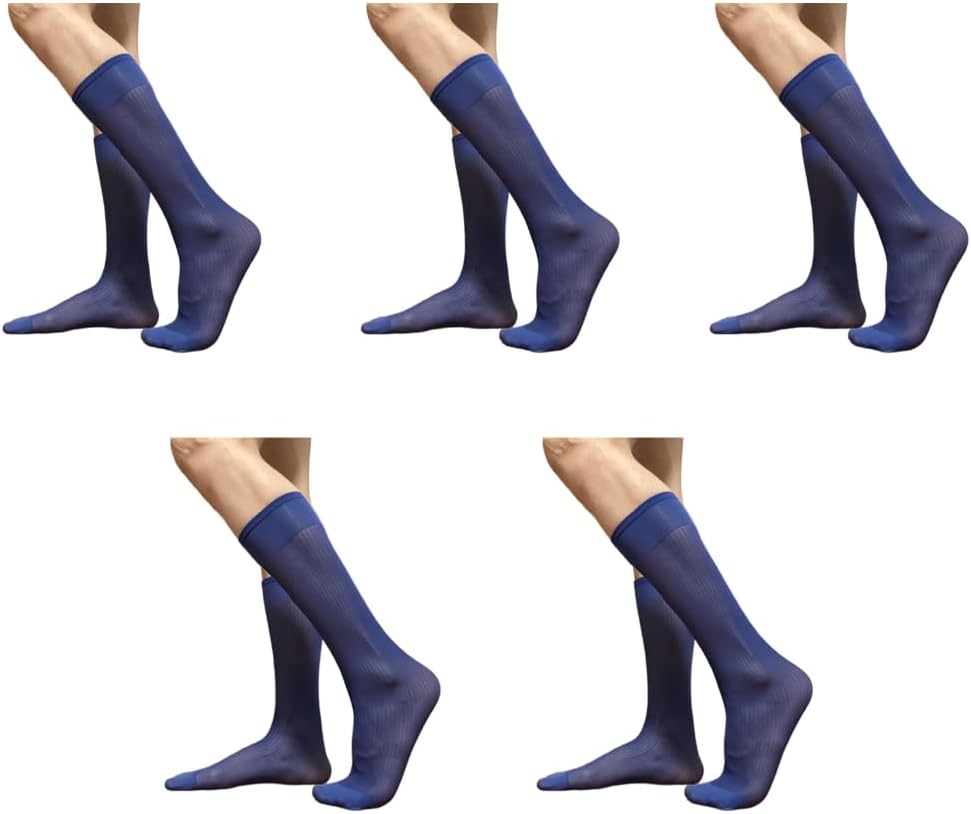 5 Pairs Men Elegant Business Dress Knee Length Socks Comfortable Silk Thin Nylon Long Stockings for Formal