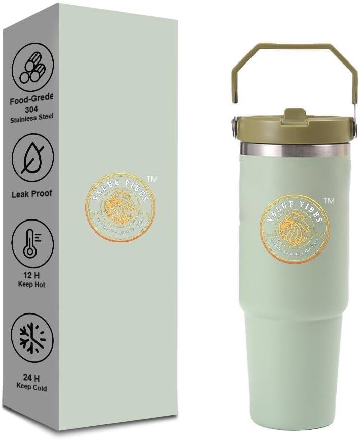 30 oz Stainless Steel Travel Tumbler with Handle – Vacuum Insulated Double-Wall Mug – Spill-Resistant Lid, for Hot or Cold Drinks