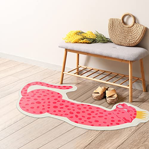 Haull Leopard Pink Bathroom Rugs 47 X 20 Inch Rectangle Cute Bath Mat Non Slip Preppy Bath Rug Water Absorbent Shaggy Aesthetic Rug Carpet Preppy Room Decor For Bathroom Bedroom Entrance Toilet Floor #TOP4