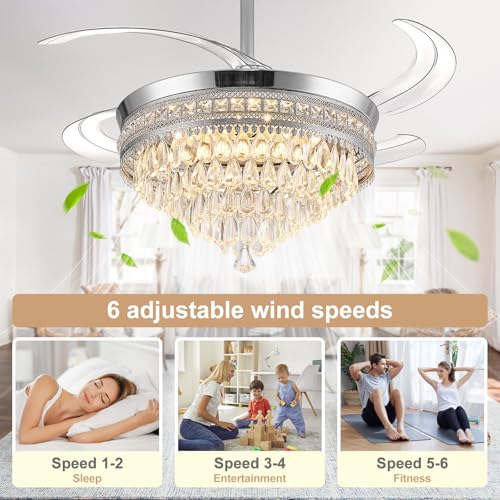 Baotree Chandelier Ceiling Fan with Lights and Remote,42 Inch Modern Flush Mount for Bedroom Indoor, Dimmable LED,Bluetooth Connection,Energy Efficient Quiet Retractable Blades (42 in White) by Baotree - Image 9