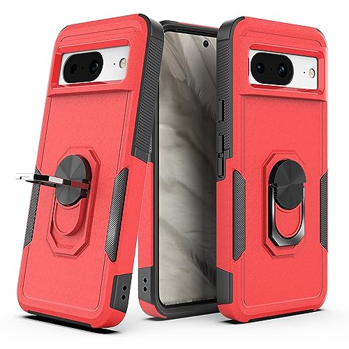Image of Sandstone Mystery Case for Google Pixel 8 Military Grade Shockproof with Metal Ring Kickstand for Google Pixel 8 Phone Case - Red