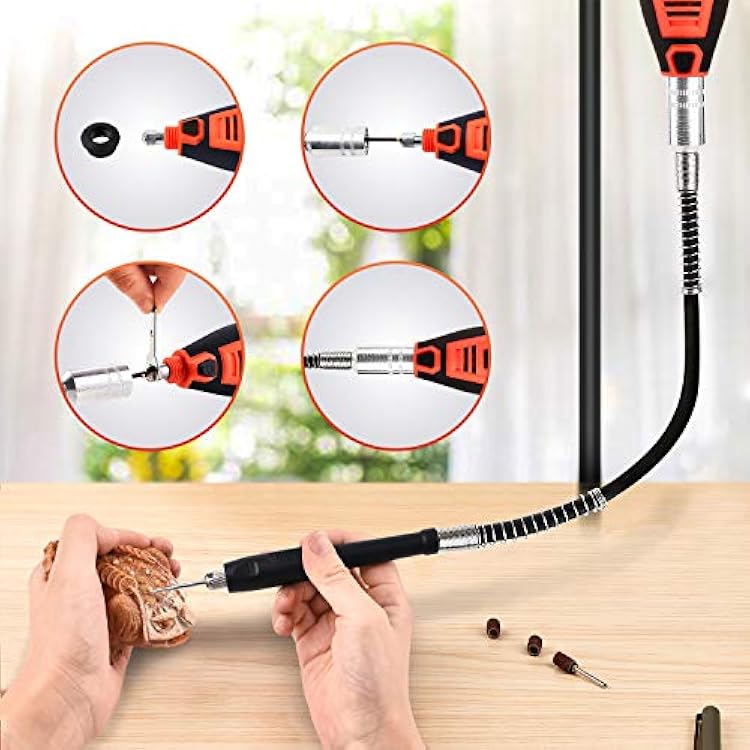 GOXAWEE Rotary Tool Kit with 180 Rotary Tool Accessories & Flex Shaft & Universal Collet, 5 Variable Speed Rotary Multi-Tool, Mini Electric Drill Set for Crafting DIY Project(Orange)