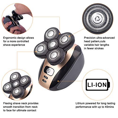 Rasoio elettrico 5 in1 per uomini calvi Wet & Dry Rasoio elettrico impermeabile Rotary Rasoi Elettrici Ricaricabile Elettrico, Rasoi Elettrici