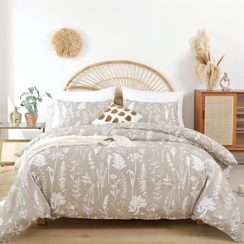 Tospass Bettwäsche 135x200 4teilig Khaki Blumen Pflanzen Bettwäsche Set – Ansicht 2