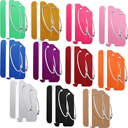 22 Pieces Metal Luggage Tags with Name ID Cards Aluminum Suitcase Labels Card Holders with Stainless Steel Loops Colorful Travel Bag Tags