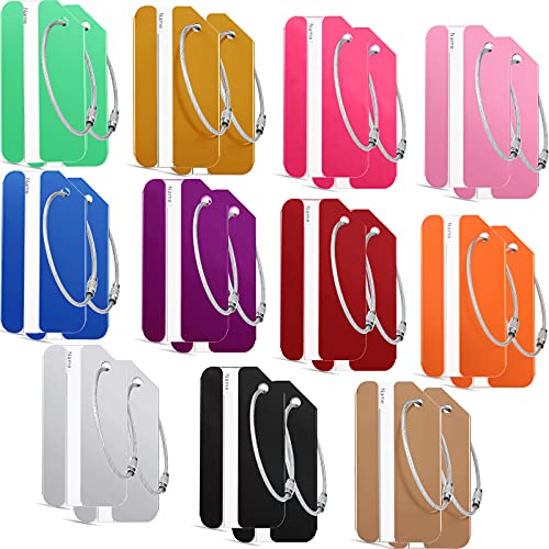 22 Pieces Luggage Tags Business Card Holder Aluminum Metal Travel ID Bag Tag for Suitcases Travel Luggage Baggage Identifier(Bright Colors)