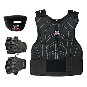 Maddog Sports Paintball & Airsoft Protective Combo Package – Padded Chest Protector, Half Finger Gloves, & Neck Protector – Lightweight Impact Protection for Youth, Teen & Adult Players