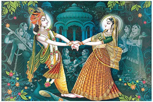 Saf Synthetic Religious Poster, Multicolor, Radha Krishna, 30 Cm X 45 Cm X 0.2 Cm