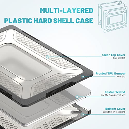 Image of ProElite Case for MacBook Air 13.6 inch 2022 2023 2024 2025 Release M5 /M4 /M3 A3113 M2 A2681 with Touch ID,Heavy Duty Honeycomb Hard Shell with Slim TPU Bumper and Fold Kickstand, Black