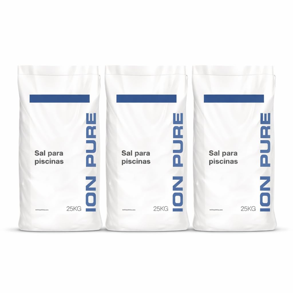 3 Sacos Sal para Piscinas 25 kg - Sal Piscina Cloracion Salina Ion Pure- Agua Clara en Piscinas, SPA y Jacuzzis