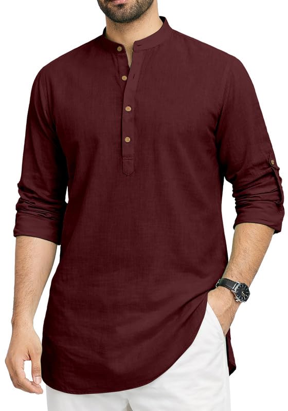 Men’s Solid Cotton Blend Short Kurta Shirt | Full Sleeve Mandarin Collar | Summer Wear Stylish Ethnic Kurta Shirt for Men-image-26