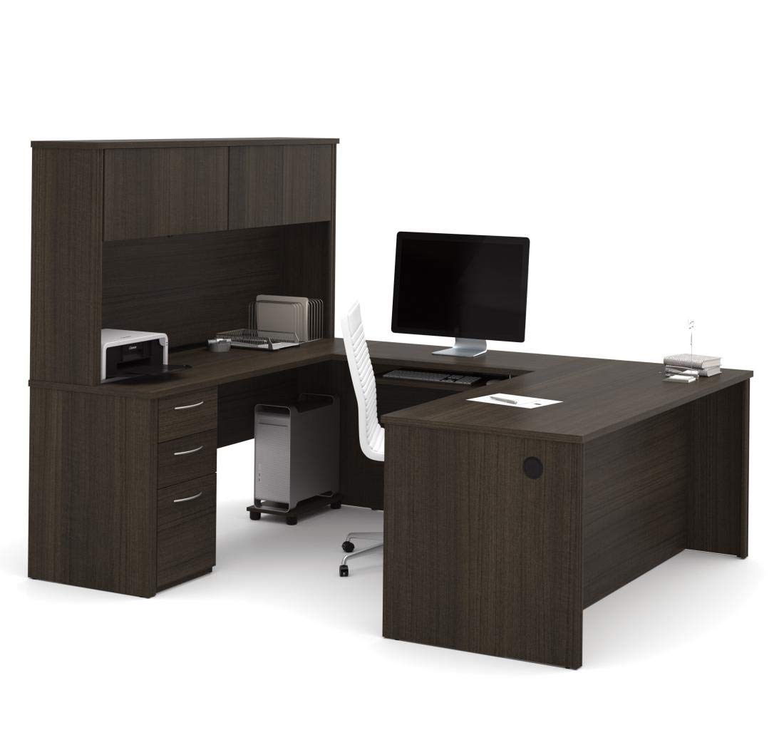 BestarEmbassy 72W U-Shaped Executive Desk with Pedestal and Hutch in Dark Chocolate