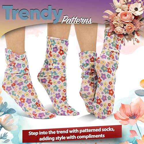 Image of Multicolor Sheer Mesh Socks - Flowers Bouquet with Milky Light Accents - Women Ankle Socks with Floral Pattern - (US sizes 6-8)