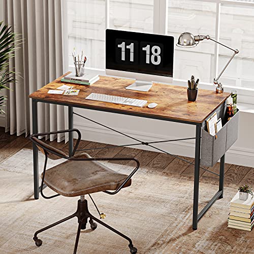 Image of Cubiker Computer Desk, Home Office Writing Study Desk, Modern Simple Style Laptop Table with Storage Bag (63.6, Rustic)