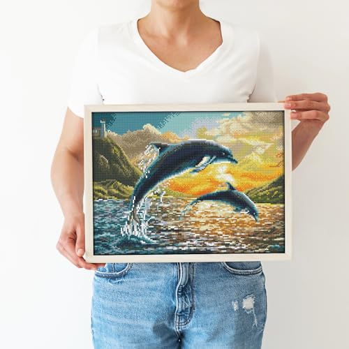 Image of DIAMOND DOTZ Dolphin Sunset Diamond Painting Kits for Adults - Diamond Art Kits a Relaxing Creative Craft Kit with Dotz Gems 12.4x16.5