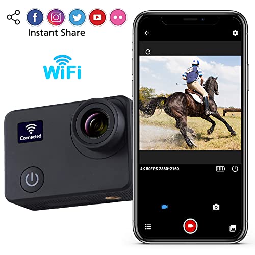 IXROAD Camera Sport 4K 50fps Action Cam WiFi EIS Appareil Photo Etanche 40M avec Écran Tactile, Télécommande, 2 Batteries et Accessoires - Image 6