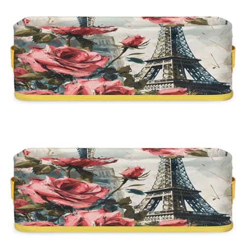 Bardic Eiffel Tower Paris Bathroom Storage Basket Waterproof Foldable Storage Bins with Handles Decorative Toilet Paper Storage Basket for Organizing for House Bathroom Toiletries Set of 2
