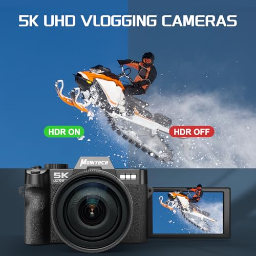 Foto de Cámara compacta digital 5K para fotografía y video, cámara de vlogging de 48MP para YouTube con pantalla abatible de 180°, zoom digital de 16X, lente gran angular y macro de 2.047 in, 2 baterías (imagen 3)