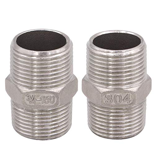 Hex Nipple 3/4 Inch Male NPT - DERPIPE Stainless Steel 304 Threaded Pipe Fitting for Brew Kit, Home Piping Application(Pack of 2)