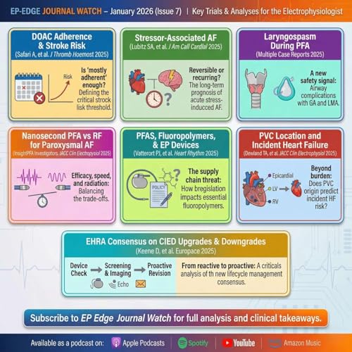 EP-EDGE Journal Watch #7: Direct Oral Anti-Coagulant Adherence, AF Risk Stressors, ns-PFA Safety & EP Device Updates
