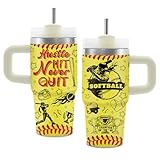 Softball Gifts for Girls 8-12, Softball Tumbler with Handle and Straw for Kids 14 Oz, Insulated Stainless Steel Softballs Cups Stuff, Birthday Gifts for Toddler Girls