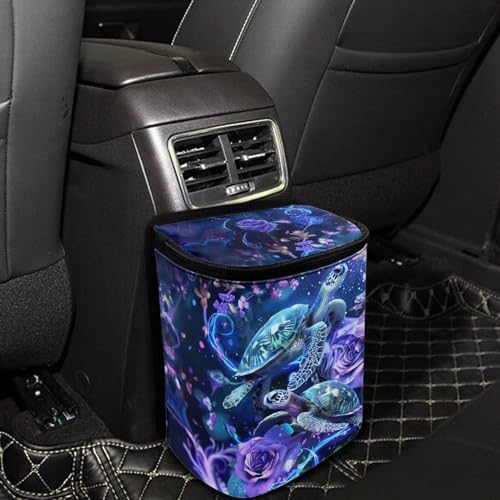 Image of DISNIMO Hawaiian Sea Turtle Car Trash Can Bin with Lid Cute Car Garbage Can Leakproof Mini Car Accessories Trash Bin Car Dustbin Organizer Container for Car Office Home
